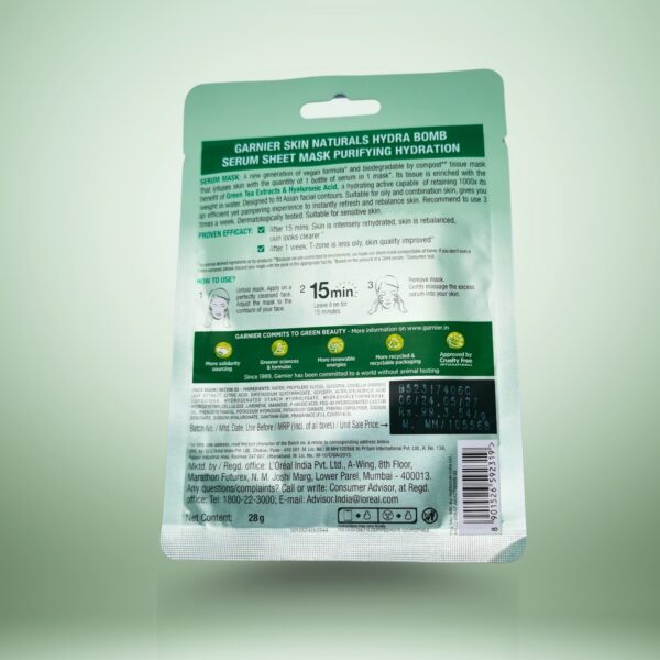Garnier Green Tea Skin Naturals Purifying Hydration Serum Mask - Image 2