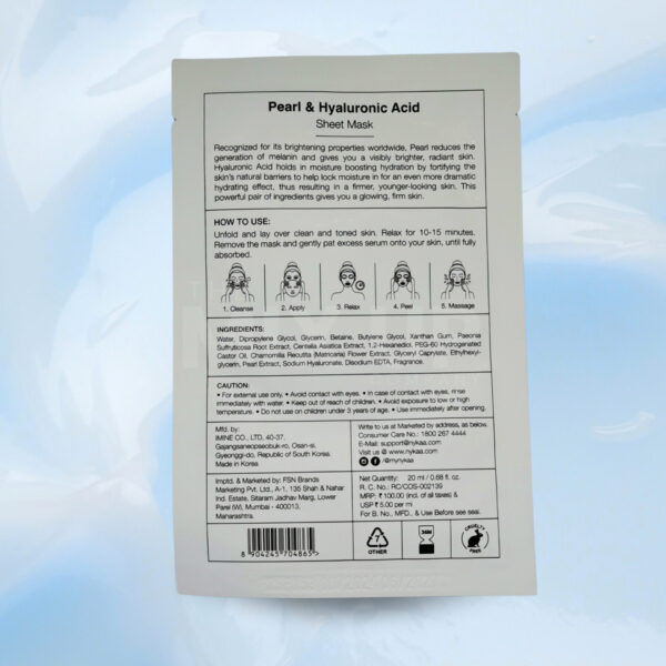 Nykaa Skin Secrets & Naturals Sheet Mask - 20ml - Pearlhyaluronic Acid Sheet - The Mix Up Company
