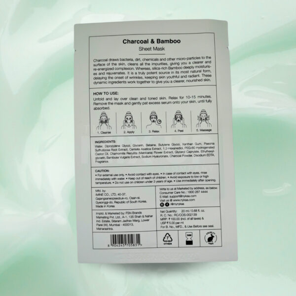 Nykaa Skin Secrets & Naturals Sheet Mask - 20ml - Unmask Charcoal Bamboo - The Mix Up Company