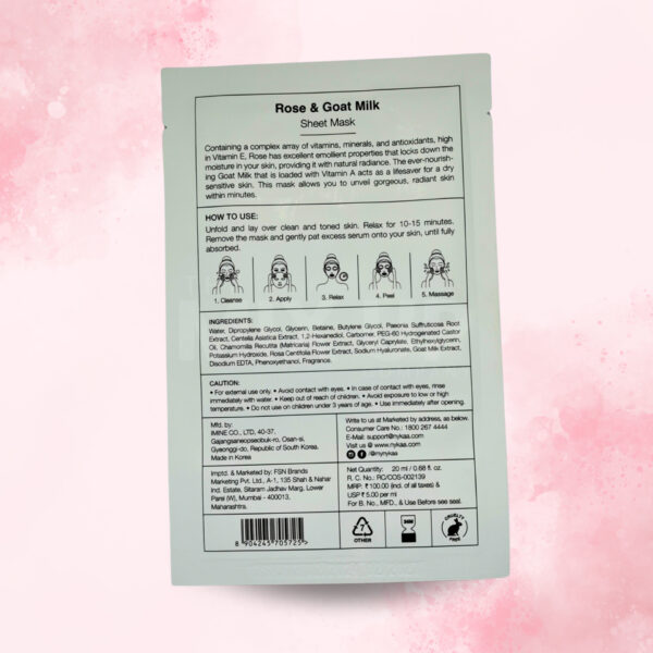 Nykaa Skin Secrets & Naturals Sheet Mask - Rosegoat Milk - 20ml - The Mix Up Company