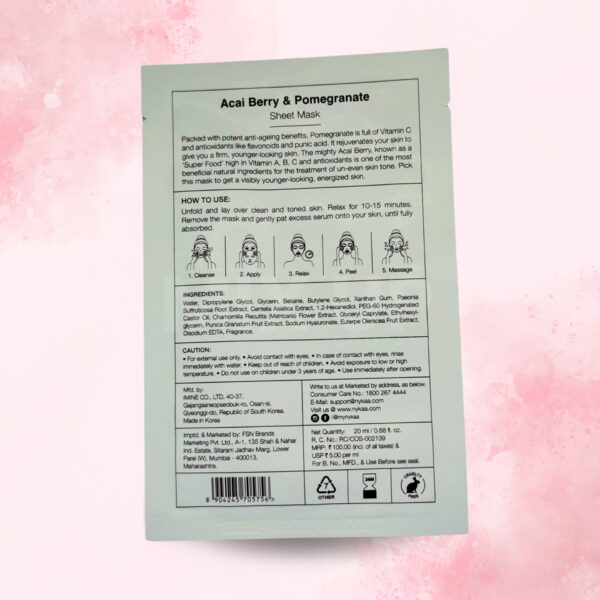 Nykaa Skin Secrets & Naturals Sheet Mask - Acai Berry Pomegranate- 20ml - The Mix Up Company