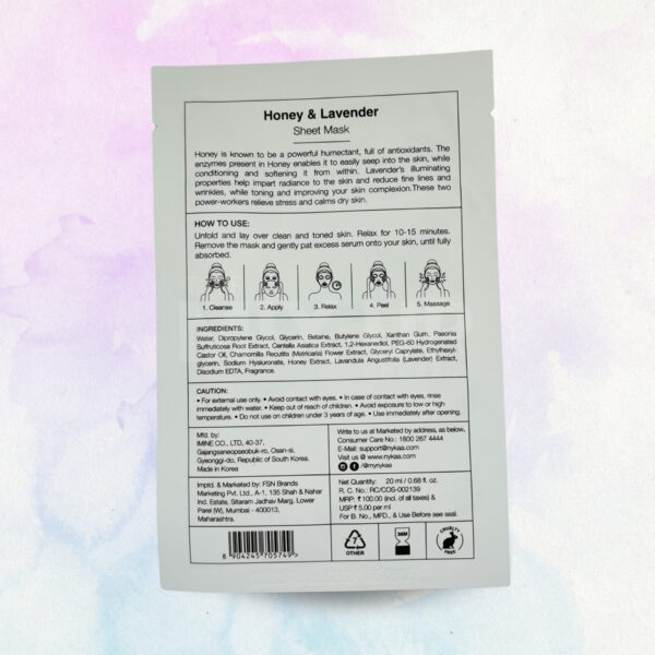 Nykaa Skin Secrets & Naturals Sheet Mask - Honey Lavender - 20ml - The Mix Up Company