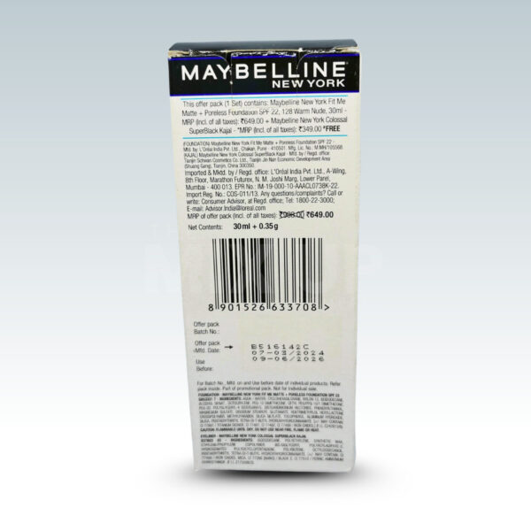 Maybelline Fit Me Matte Foundation + Free Colossal Kajal Combo - The Mix Up Company